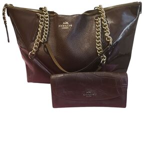 Coach Brown Leather Shoulder Bag with Gold Chain Accents